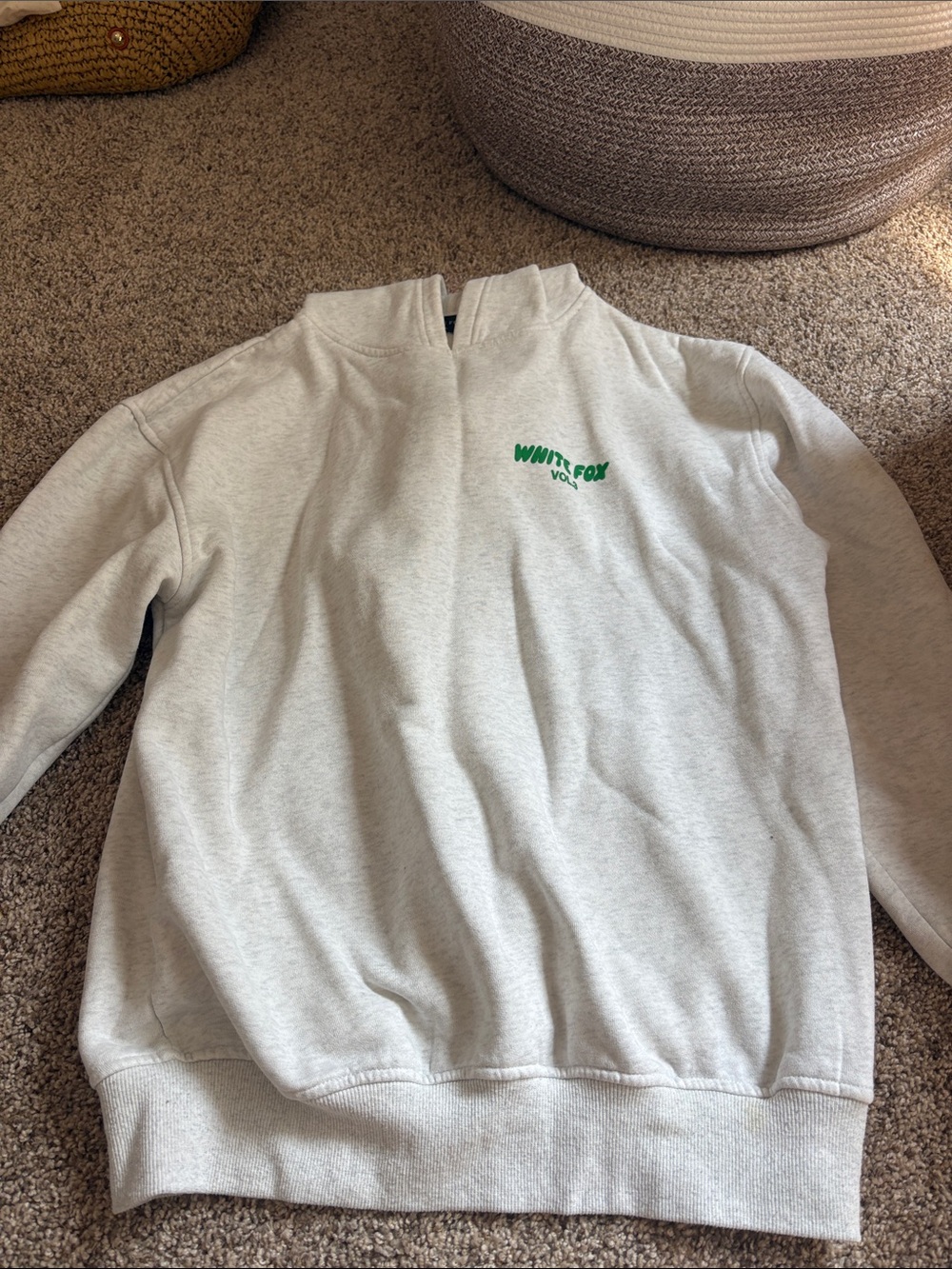 White Fox Boutique Light Gray Zip Sweatshirt with Green Logo